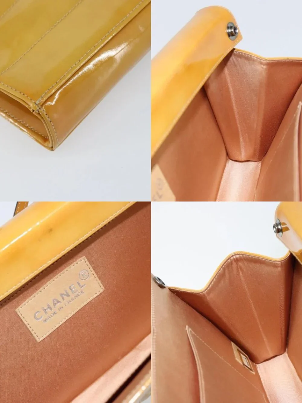 CHANEL Choco Bar Shoulder Bag Enamel Yellow CC Auth 152372